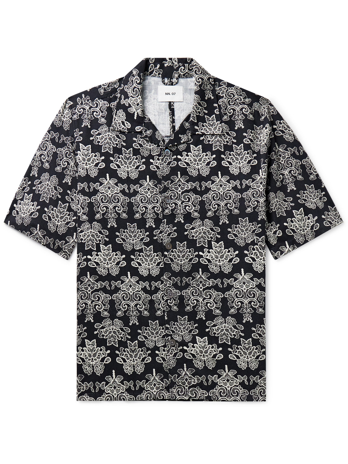 Shop Nn07 Ole 5210 Camp-collar Printed Organic Cotton And Tencel™ Lyocell-blend Twill Shirt In Black