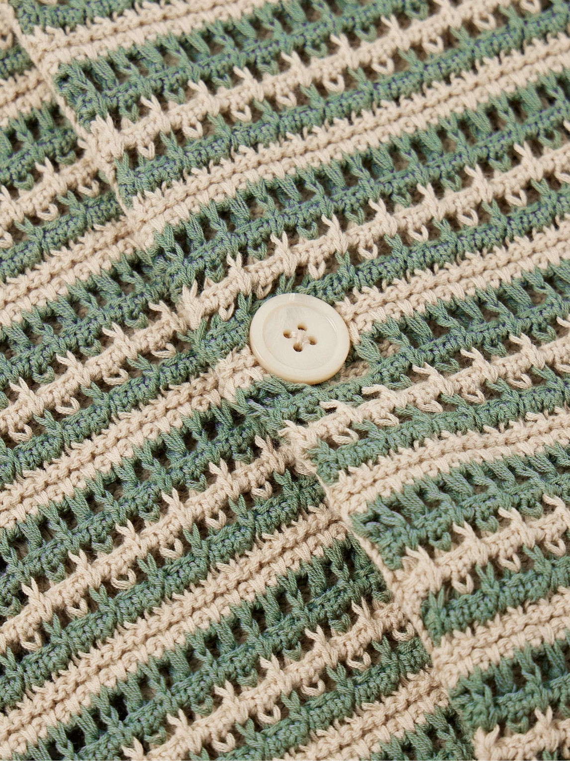 Shop Nn07 Henry 6636 Camp-collar Striped Crocheted Organic Cotton Shirt In Green