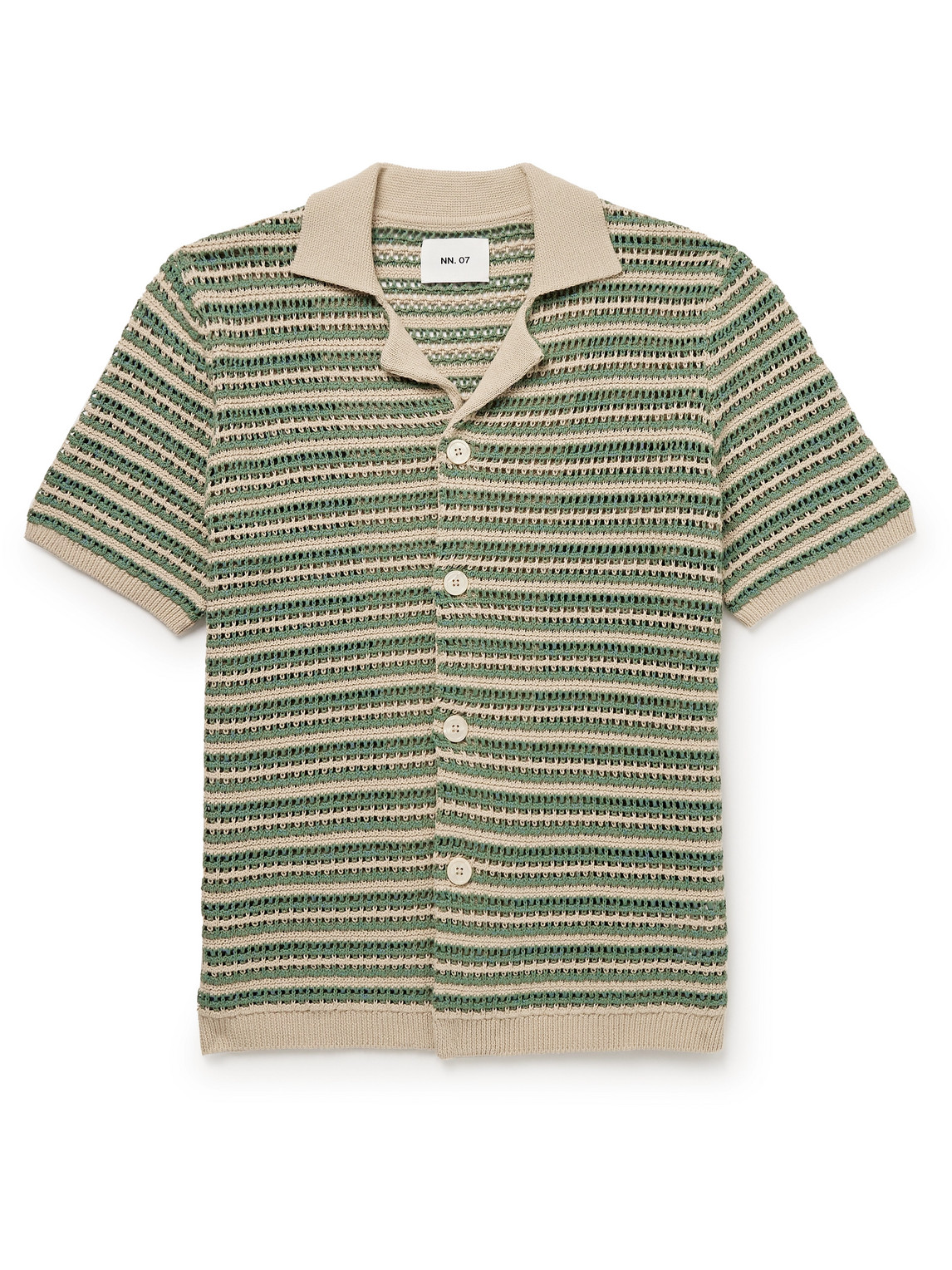 Henry 6636 Camp-Collar Striped Crocheted Organic Cotton Shirt