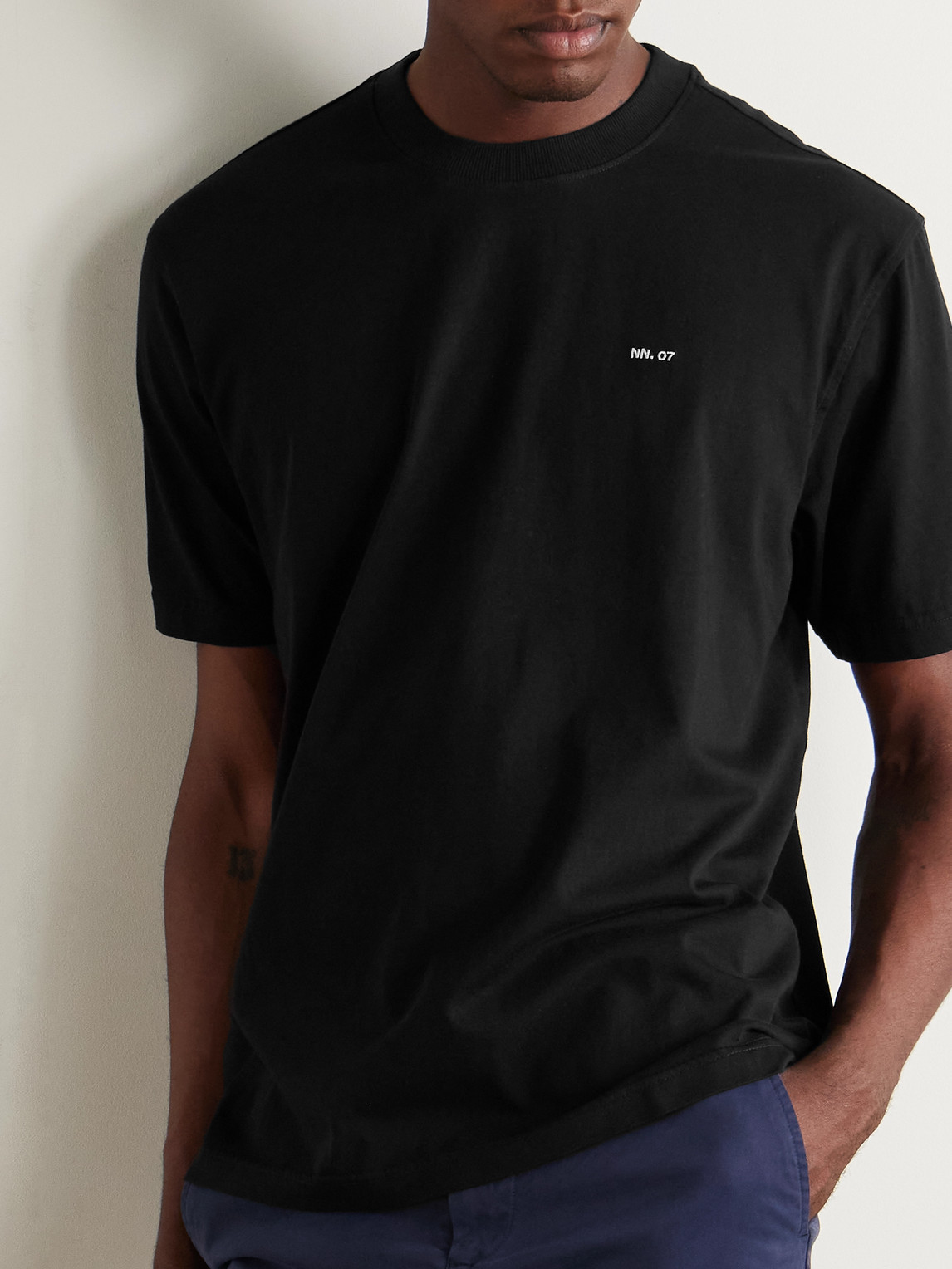 Shop Nn07 Adam 3209 Logo-embroidered Pima Cotton-jersey T-shirt In Black