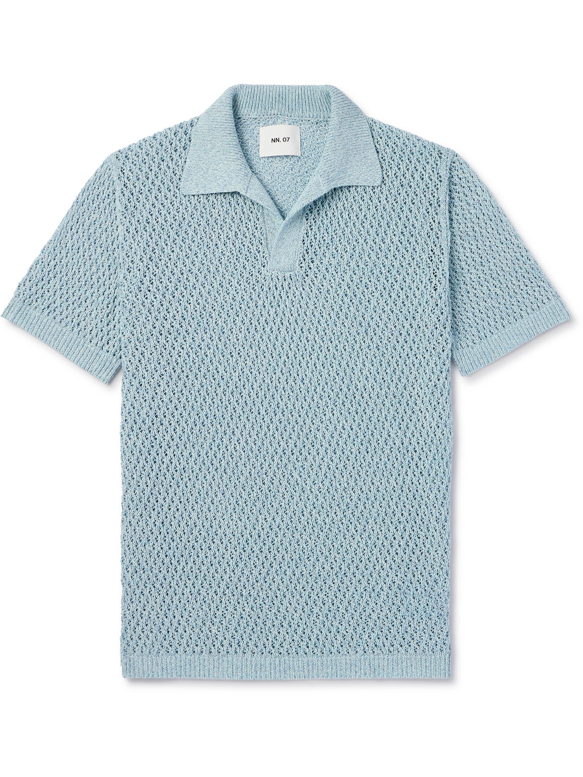 Nn07 Ryan 6632 Open-knit Cotton-blend Polo Shirt In Blue