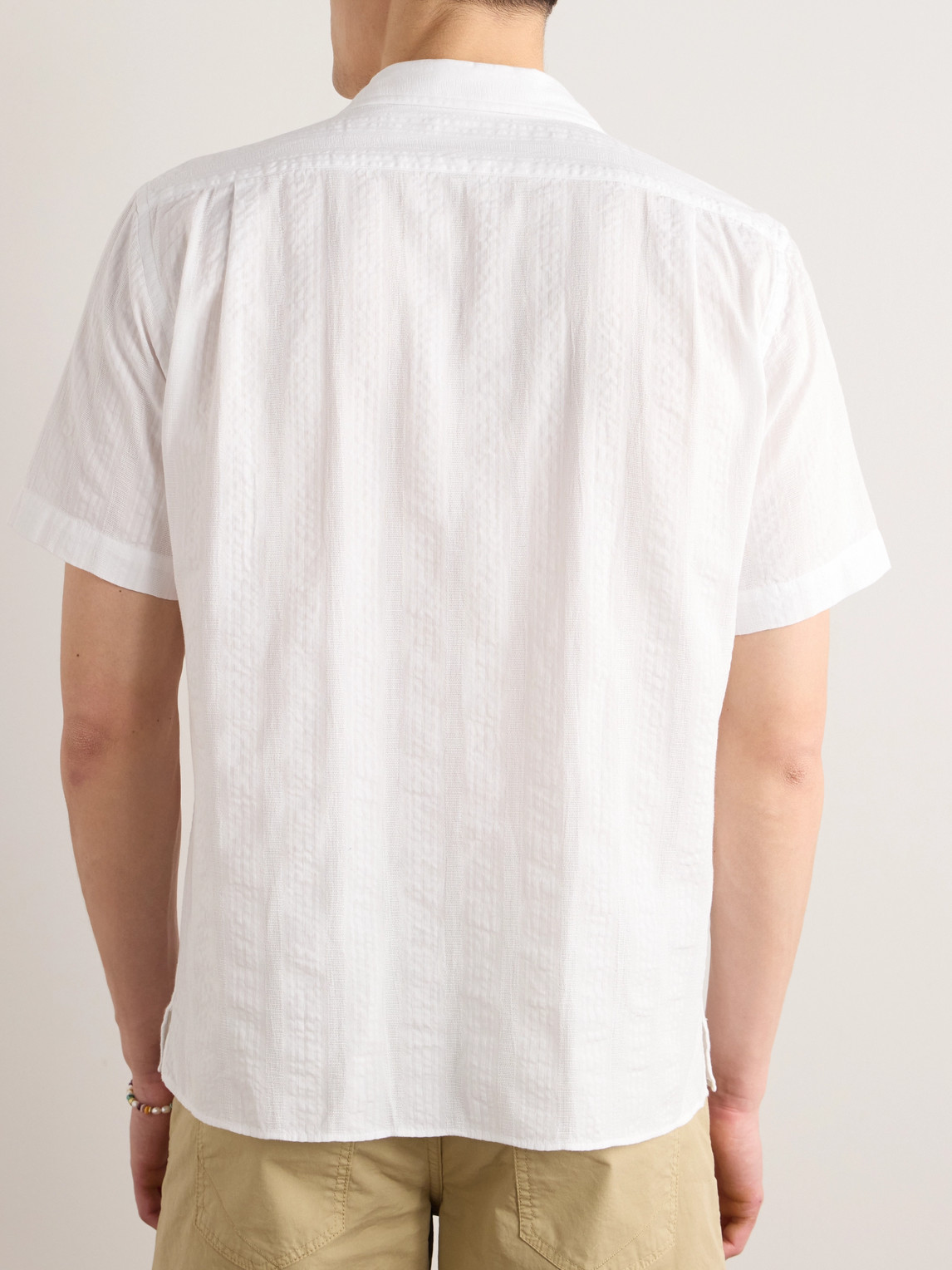 Shop Hartford Convertible-collar Striped Cotton-dobby Shirt In White