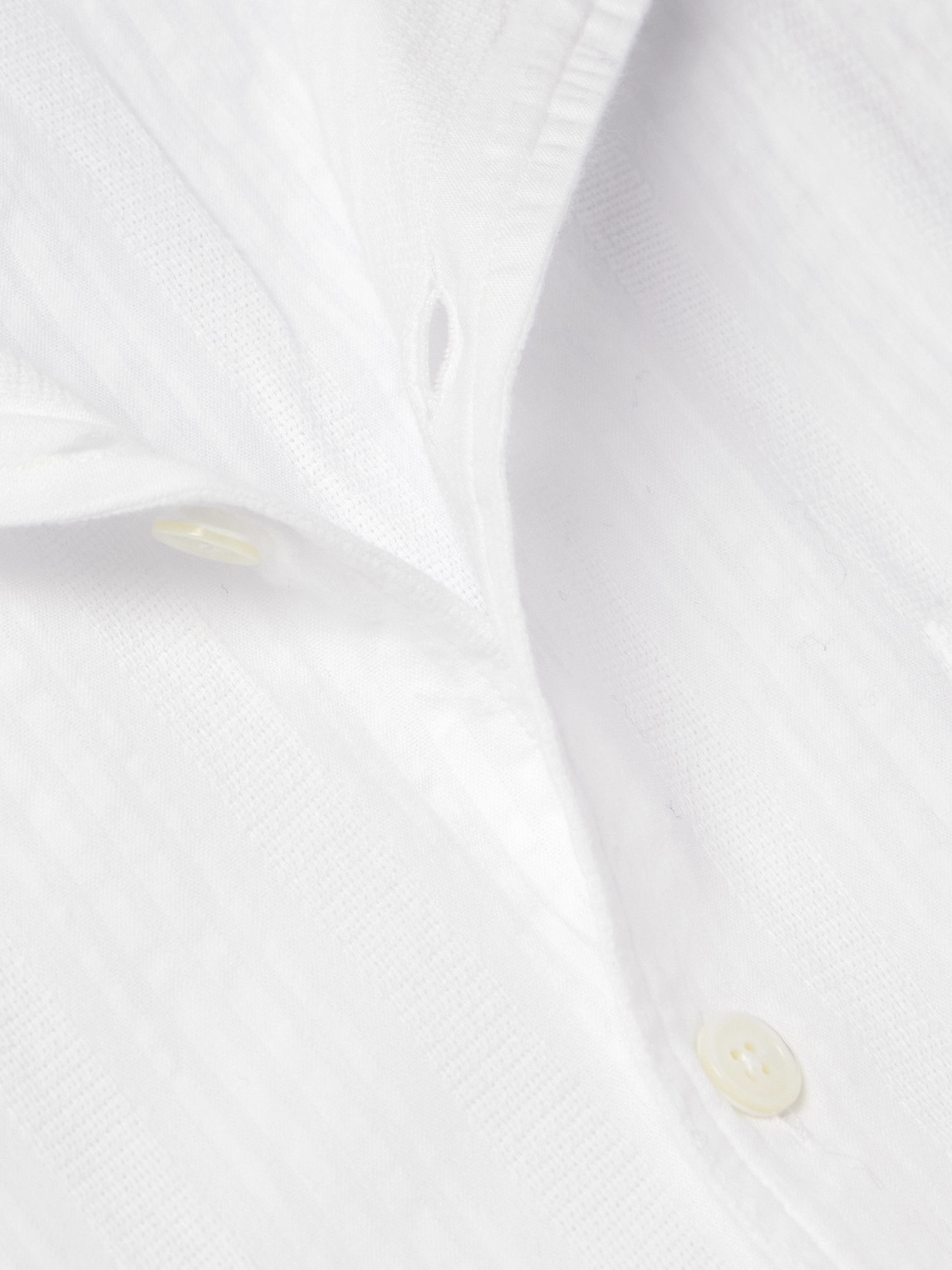 Shop Hartford Convertible-collar Striped Cotton-dobby Shirt In White
