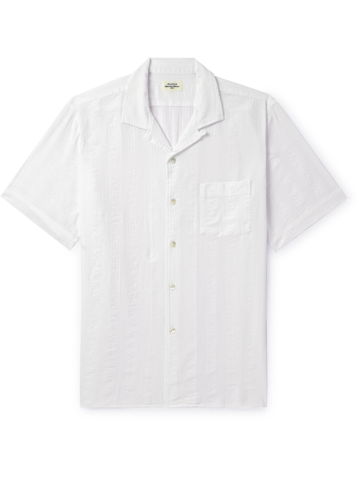 Hartford Convertible-collar Striped Cotton-dobby Shirt In White