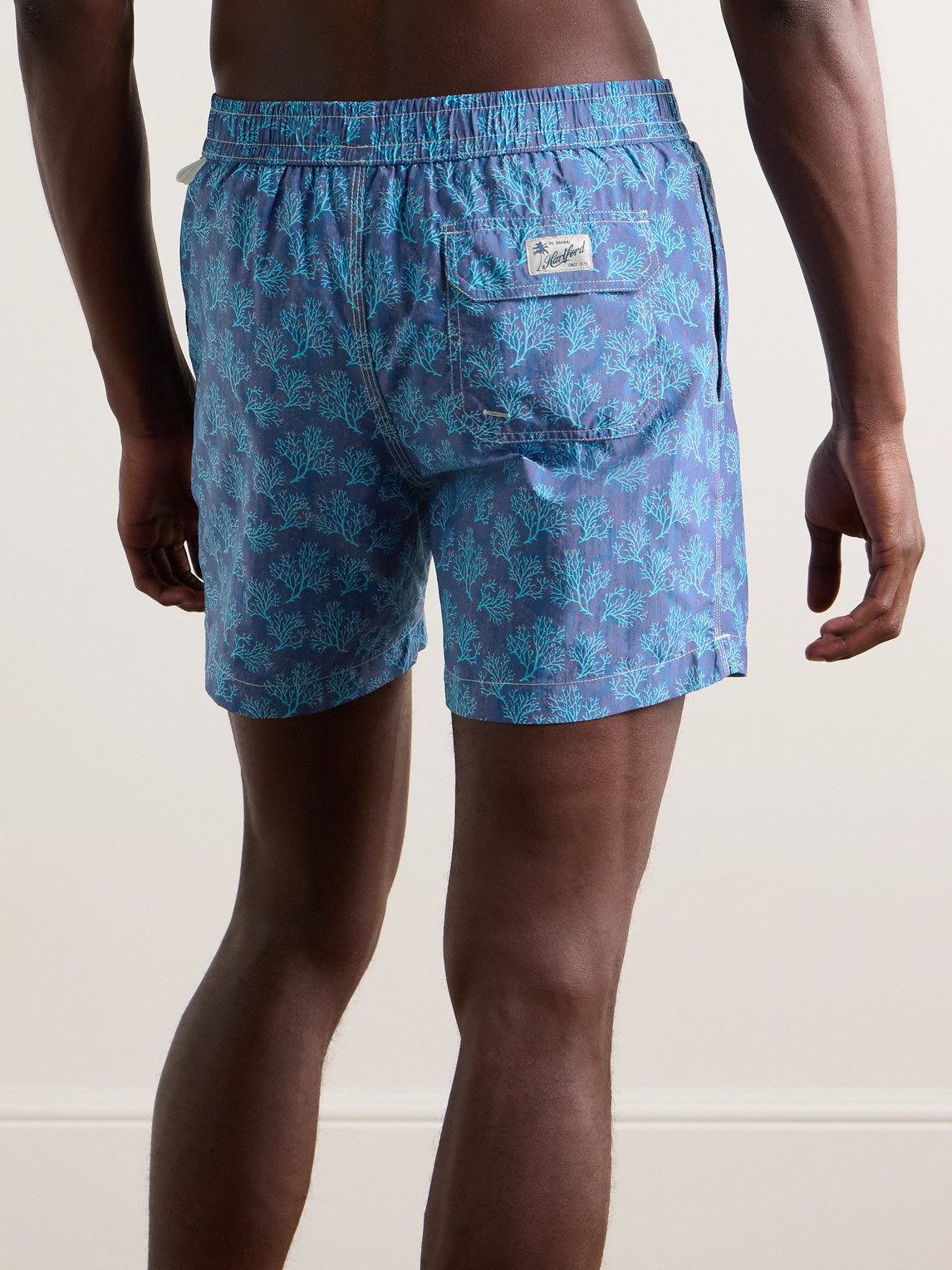 Shop Hartford Straight-leg Mid-length Printed Swim Shorts In Blue