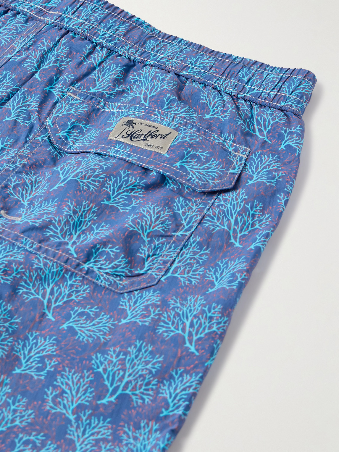 Shop Hartford Straight-leg Mid-length Printed Swim Shorts In Blue