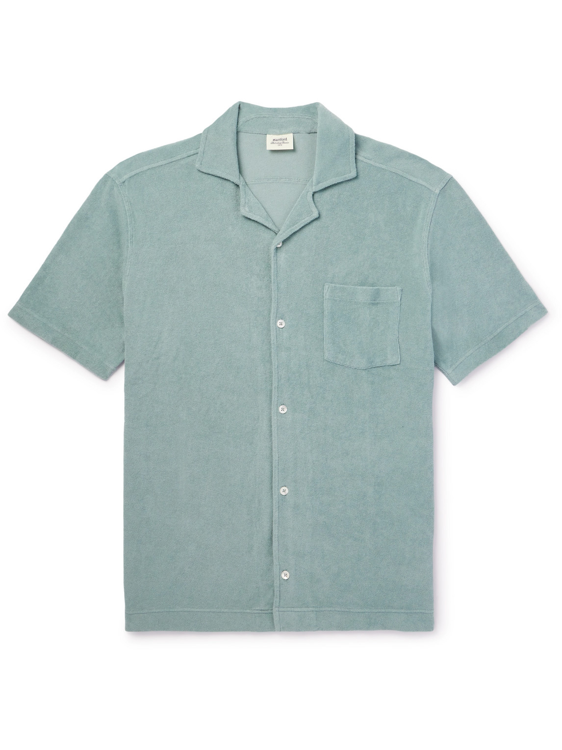 Hartford Camp-collar Garment-dyed Cotton-terry Shirt In Green