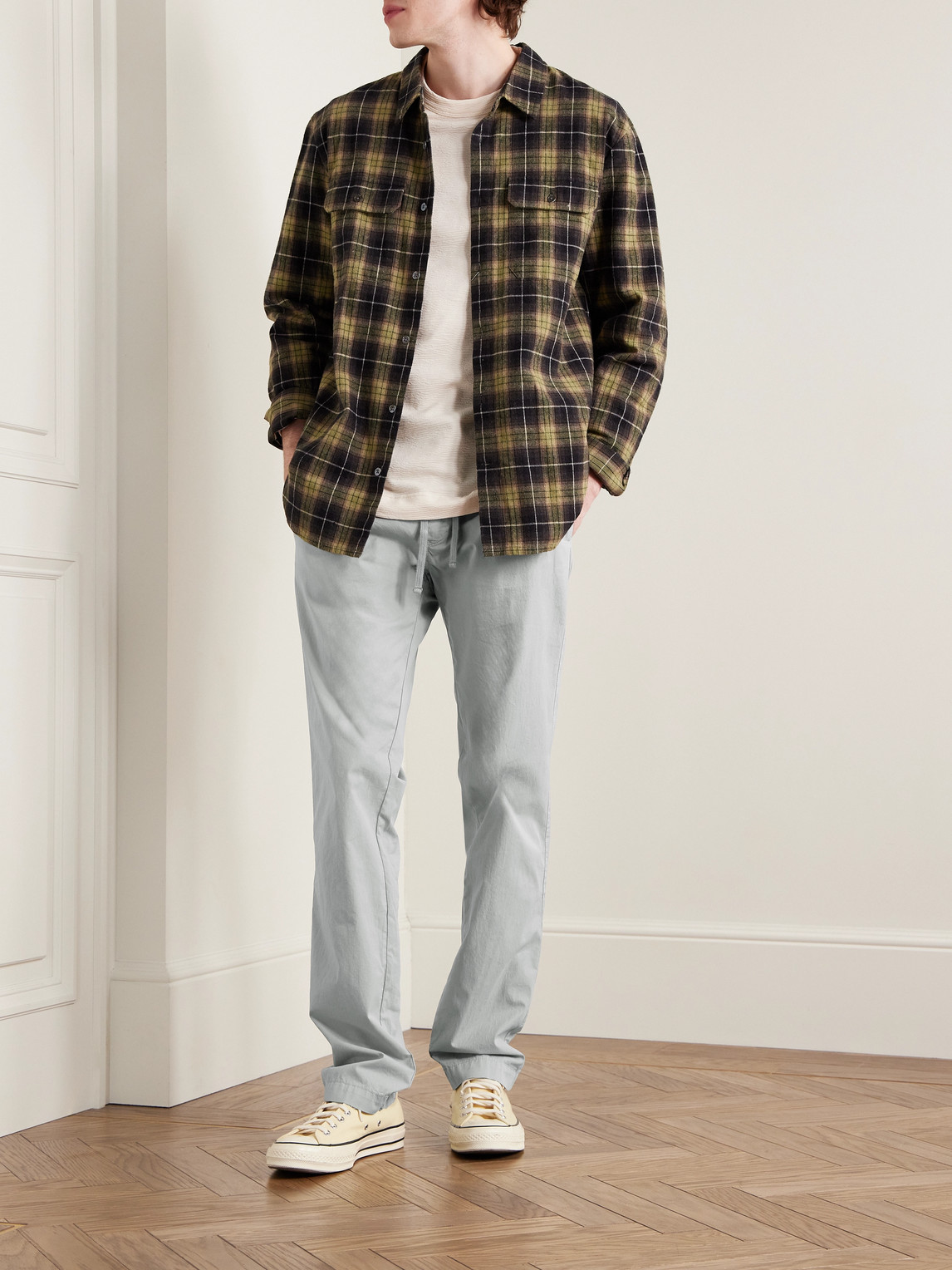 Shop Hartford Tanker Slim-fit Straight-leg Cotton Drawstring Trousers In Gray