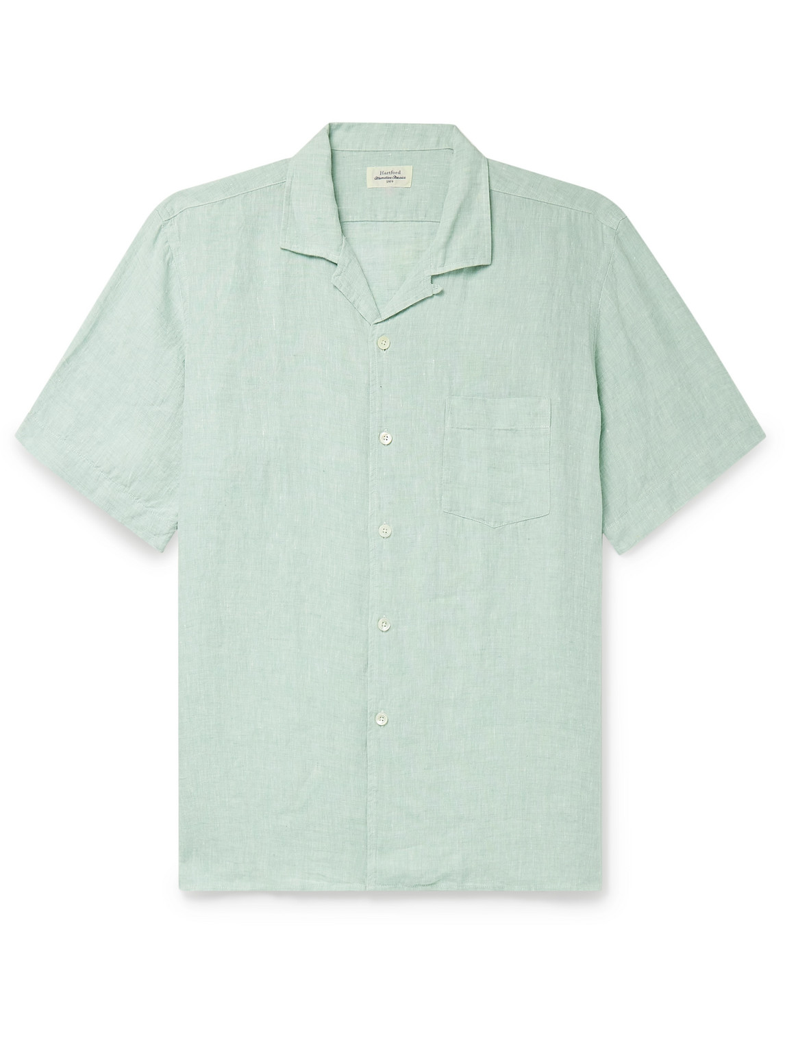 Hartford Palm Convertible-collar Linen Shirt In Blue