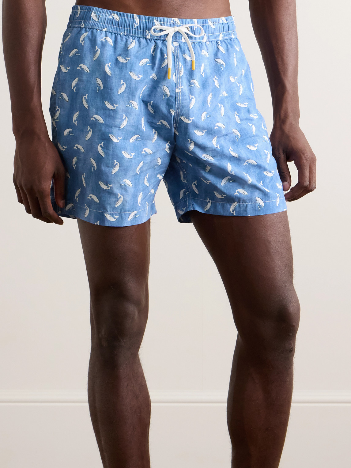 Shop Hartford Straight-leg Mid-length Printed Swim Shorts In Blue