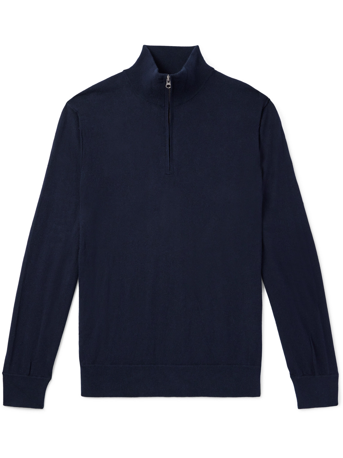 Hartford Cotton And Wool-blend Half-zip Jumper In Blue