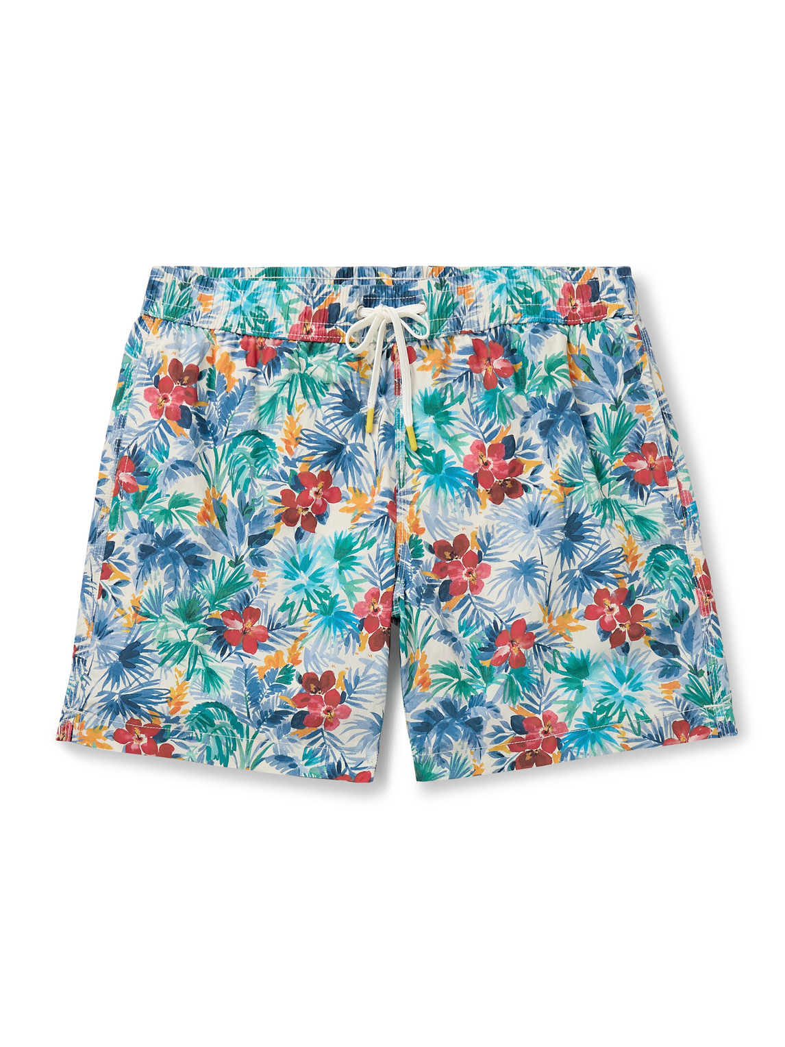 Hartford Straight-leg Mid-length Floral-print Swim Shorts In Blue