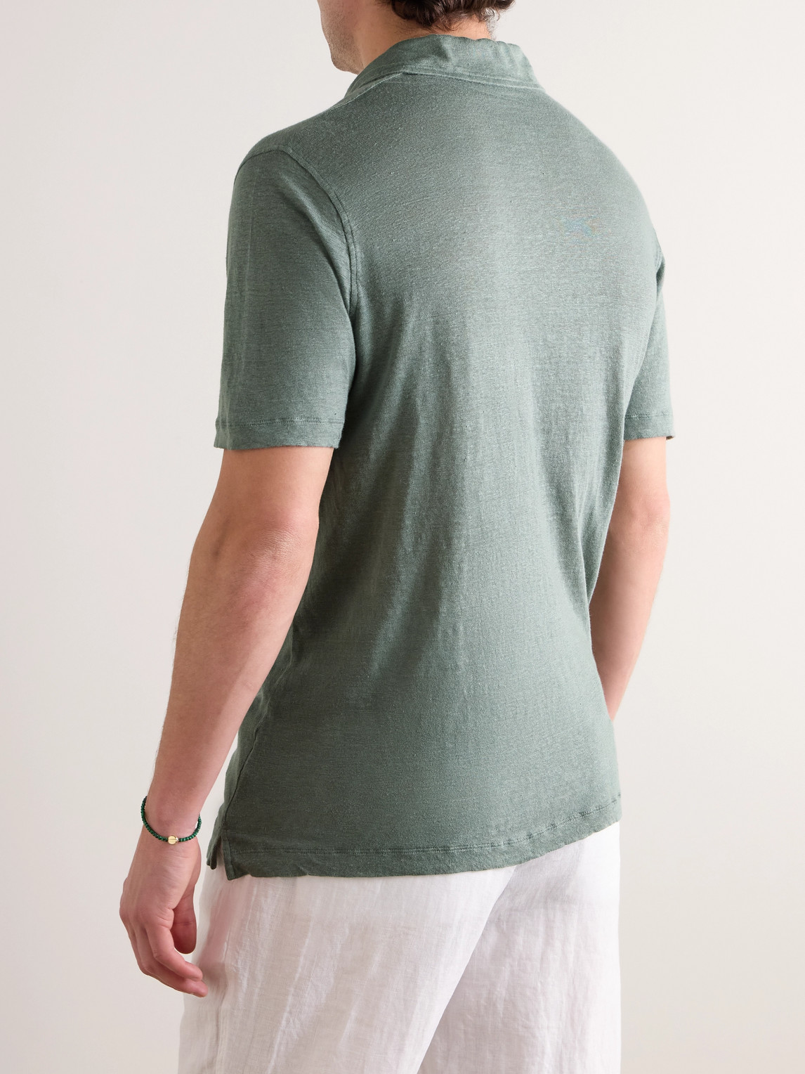 Shop Hartford Linen Polo Shirt In Green