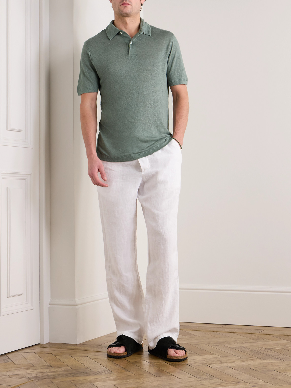 Shop Hartford Linen Polo Shirt In Green