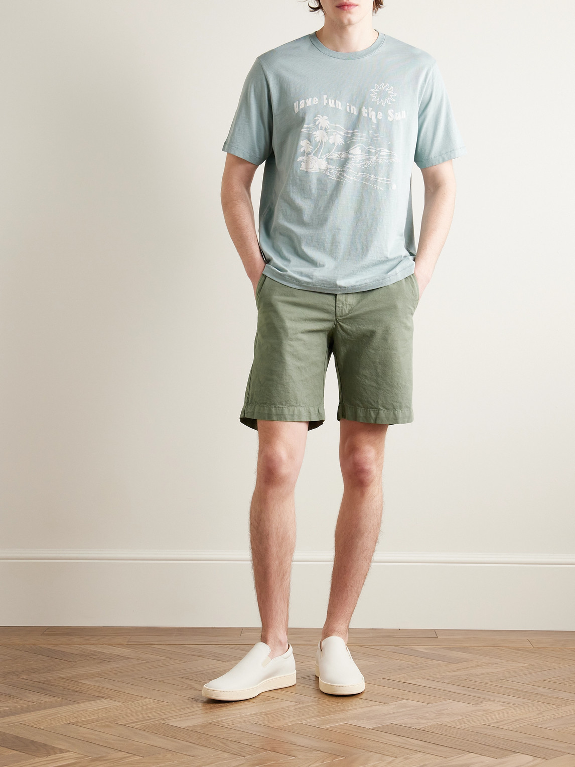 Shop Hartford Byron Slim-fit Straight-leg Garment-dyed Cotton And Linen-blend Shorts In Green