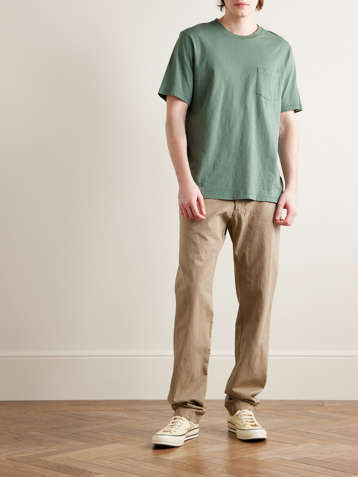 Shop Hartford Pocket Garment-dyed Slub Cotton-jersey T-shirt In Green