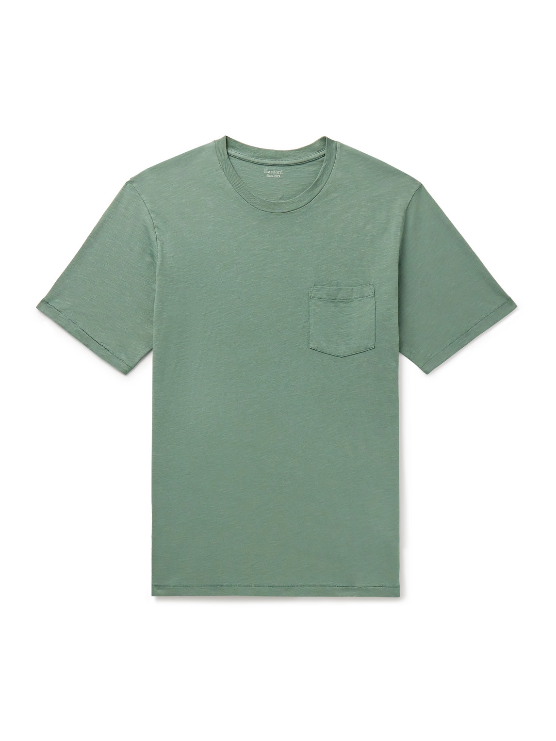 Hartford Pocket Garment-dyed Slub Cotton-jersey T-shirt In Green