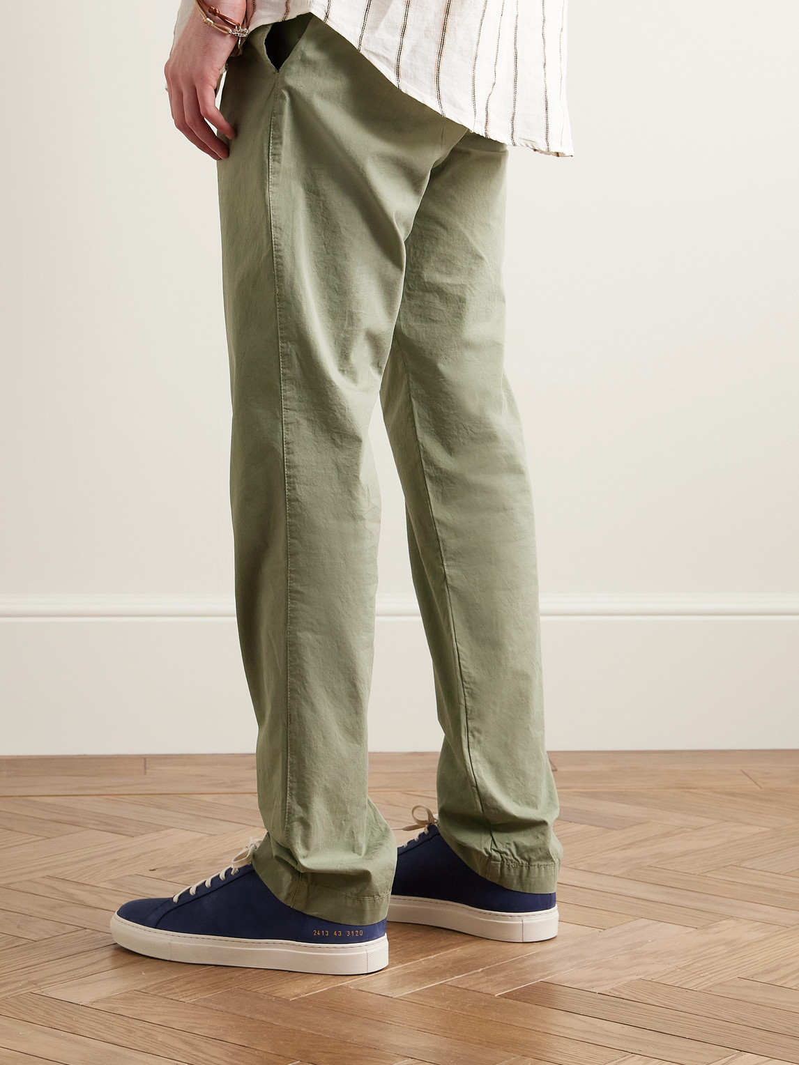 Shop Hartford Tanker Slim-fit Straight-leg Cotton Drawstring Trousers In Green