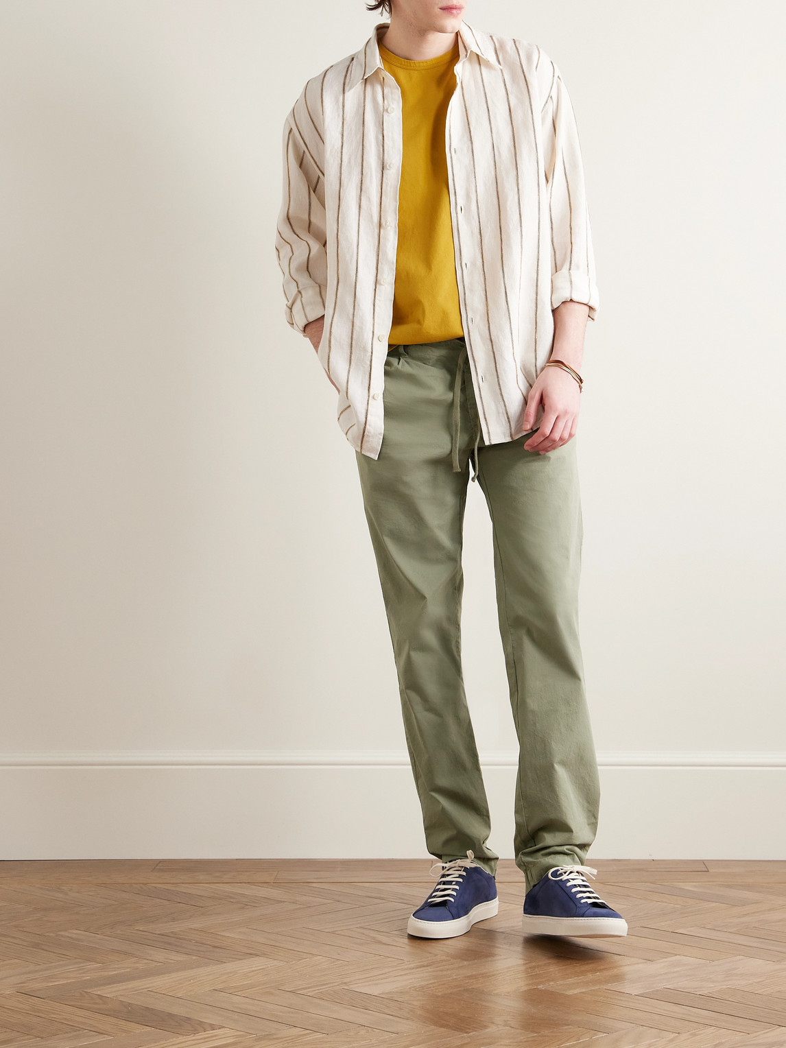 Shop Hartford Tanker Slim-fit Straight-leg Cotton Drawstring Trousers In Green
