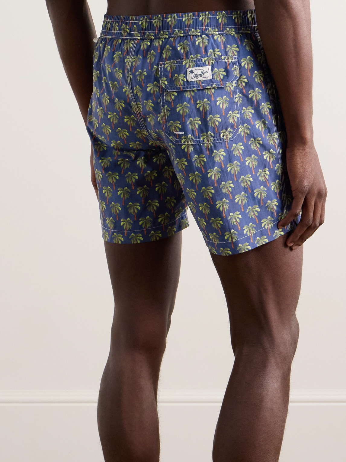 Shop Hartford Straight-leg Mid-length Printed Swim Shorts In Blue