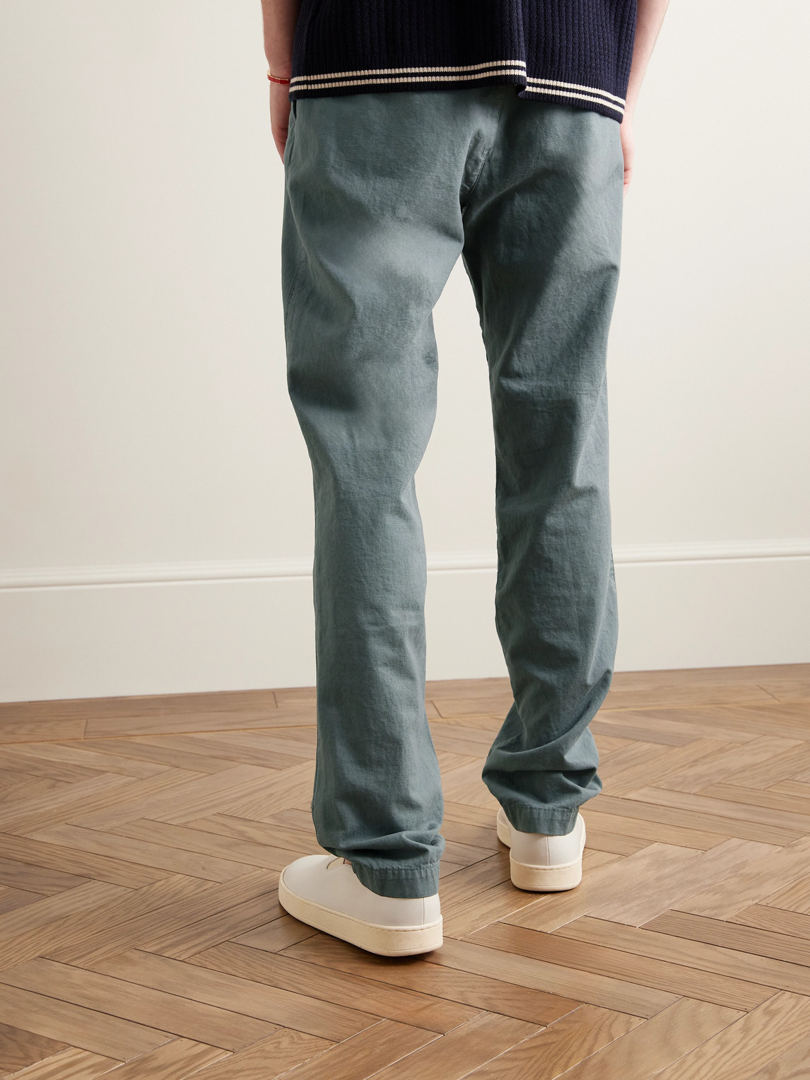 Shop Hartford Tyron Slim-fit Straight-leg Cotton And Linen-blend Twill Trousers In Green