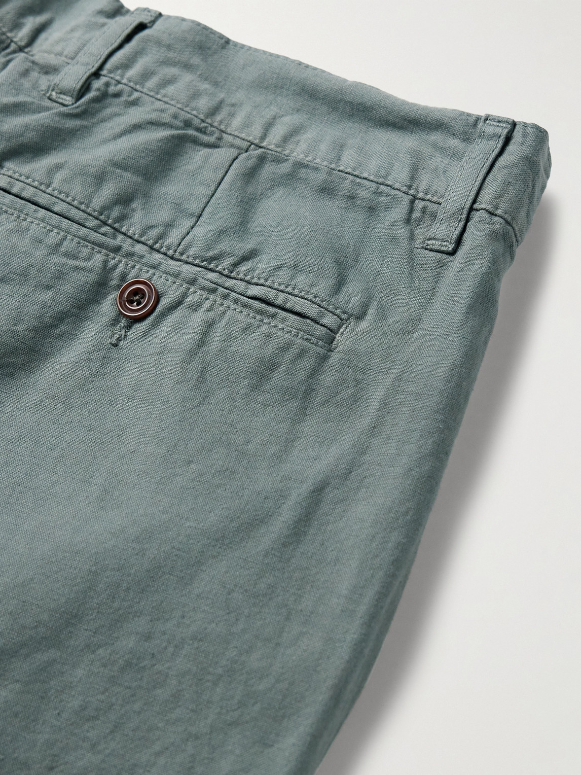 Shop Hartford Tyron Slim-fit Straight-leg Cotton And Linen-blend Twill Trousers In Green