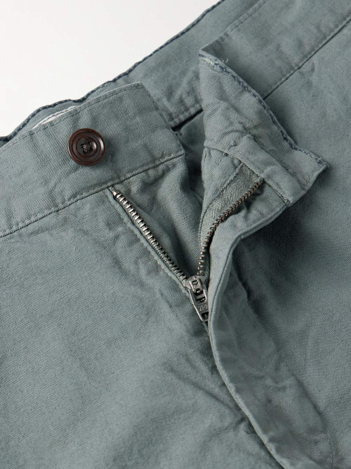 Shop Hartford Tyron Slim-fit Straight-leg Cotton And Linen-blend Twill Trousers In Green