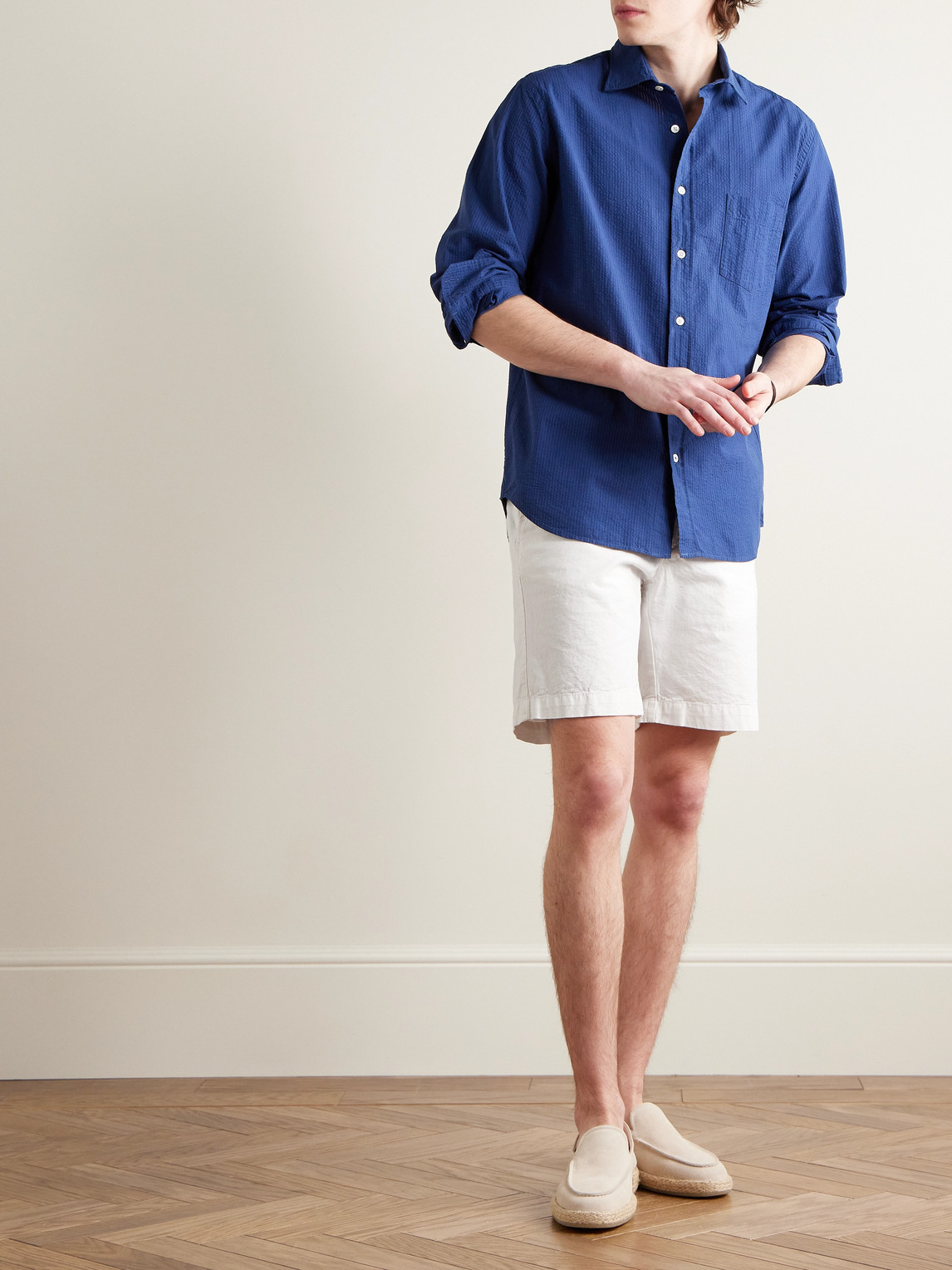 Shop Hartford Byron Slim-fit Straight-leg Garment-dyed Cotton And Linen-blend Shorts In White