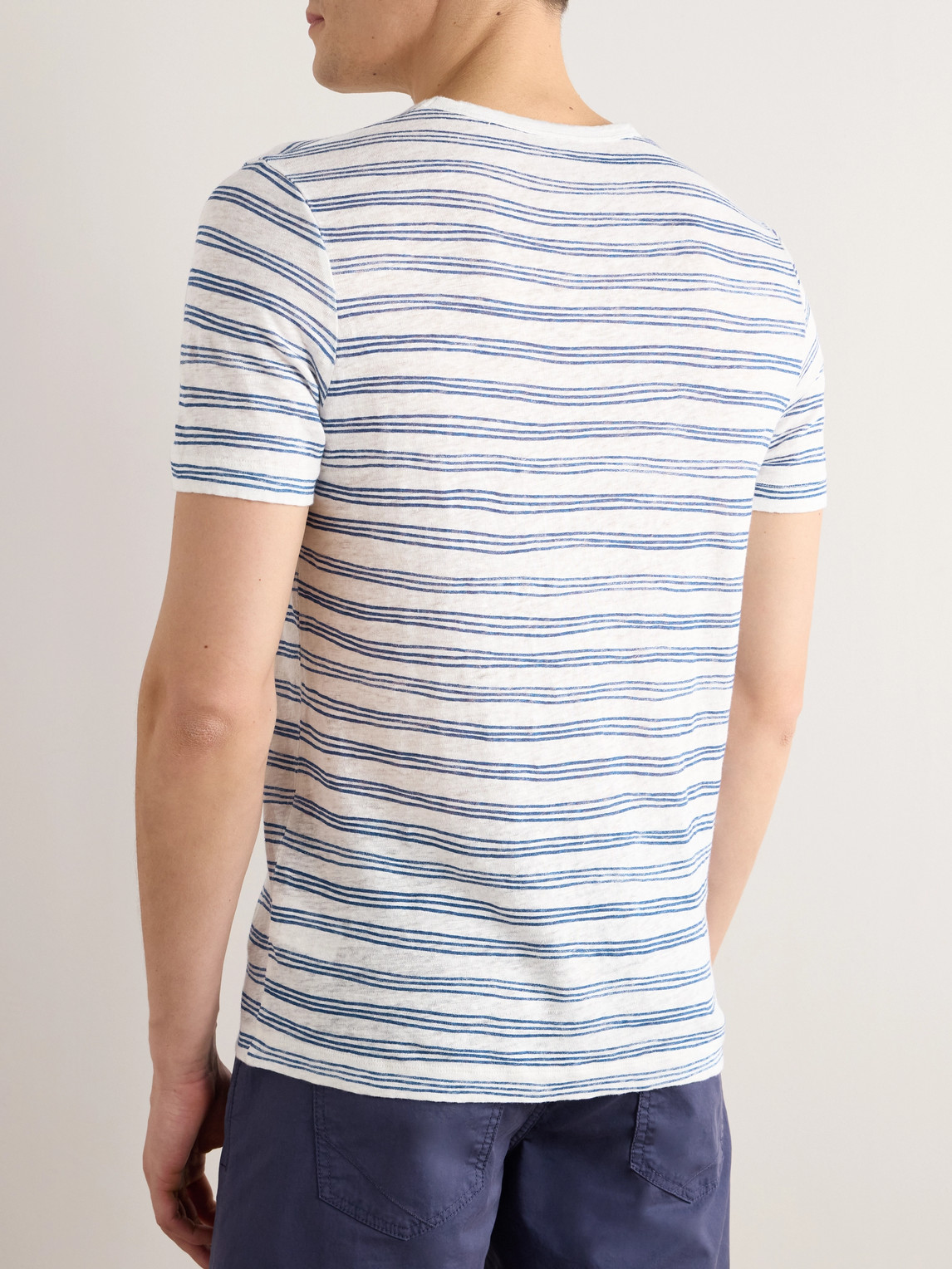 Shop Hartford Slim-fit Striped Linen T-shirt In Blue