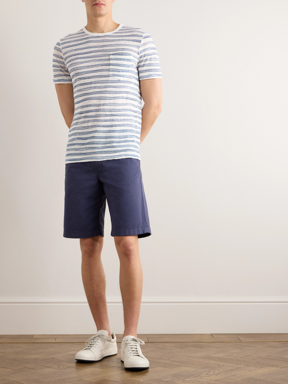 Shop Hartford Slim-fit Striped Linen T-shirt In Blue