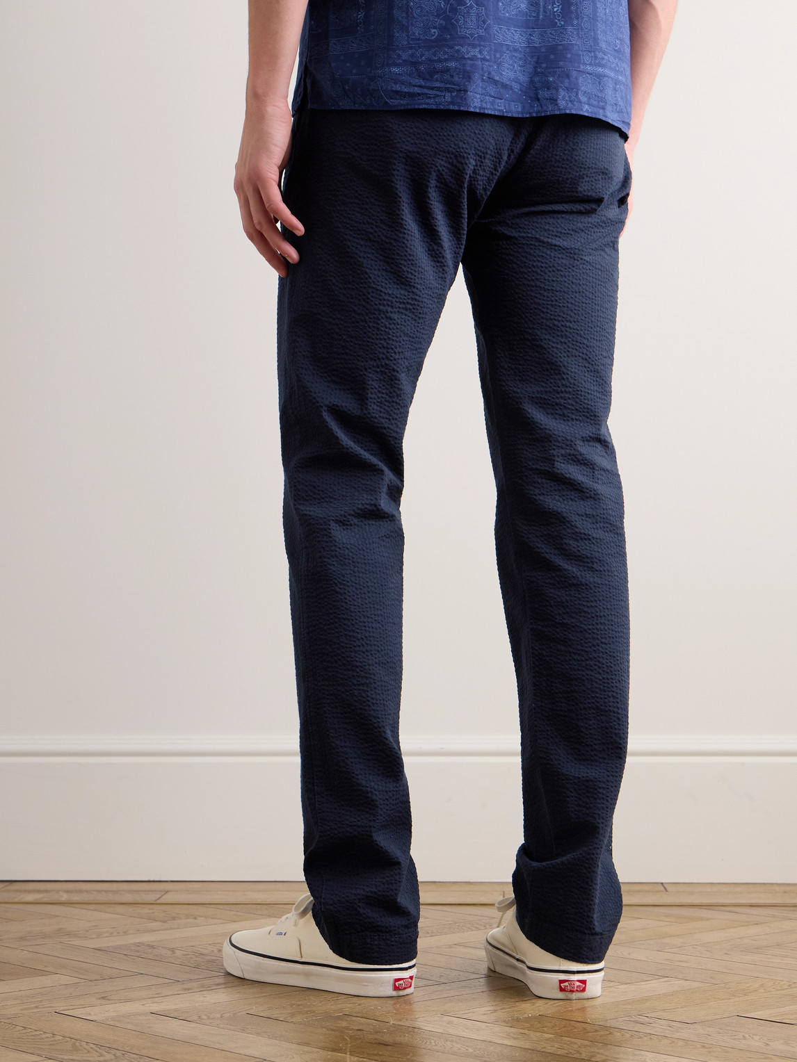 Shop Hartford Tanker Straight-leg Pleated Cotton-seersucker Drawstring Trousers In Blue