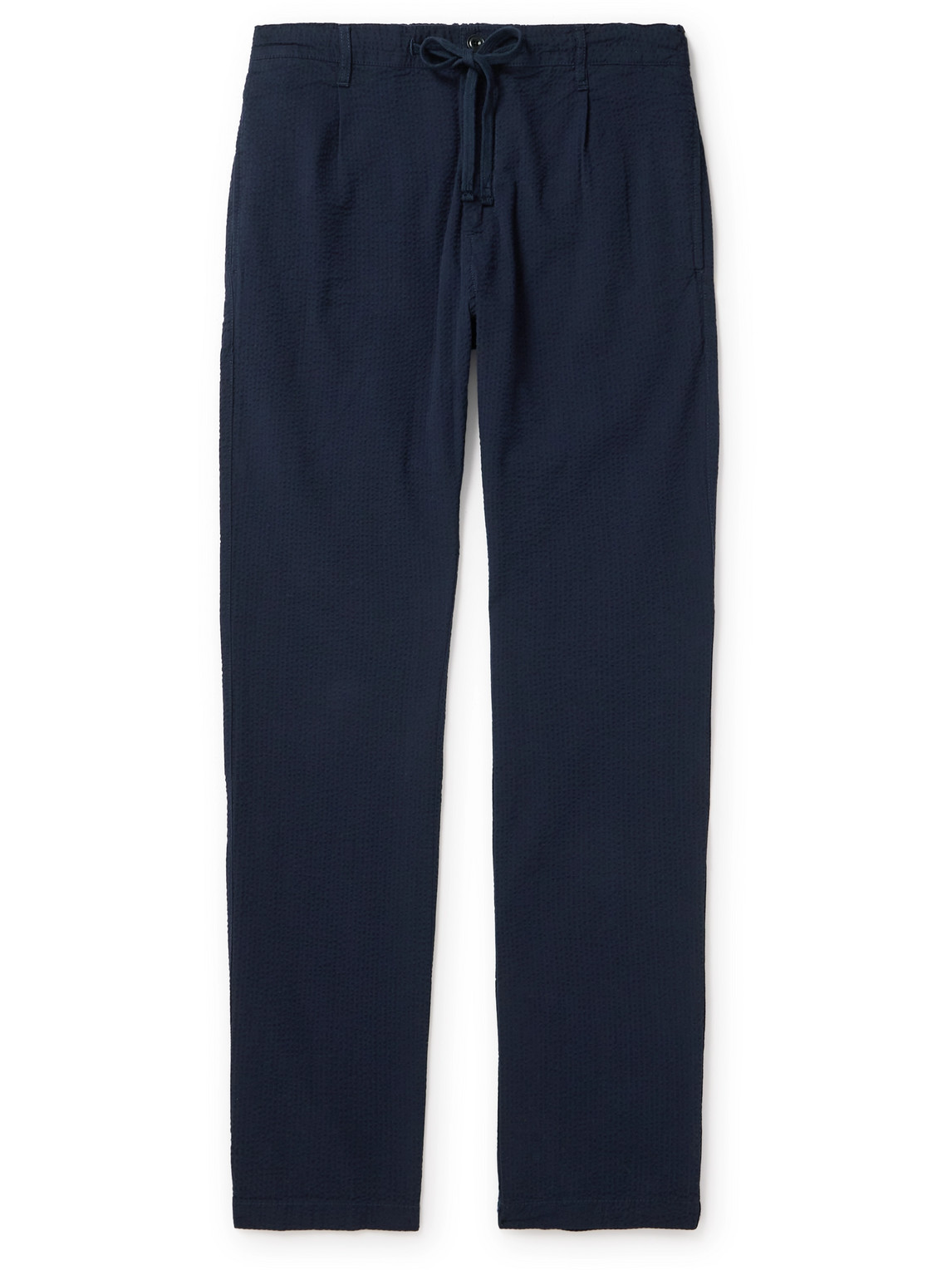 Tanker Straight-Leg Pleated Cotton-Seersucker Drawstring Trousers