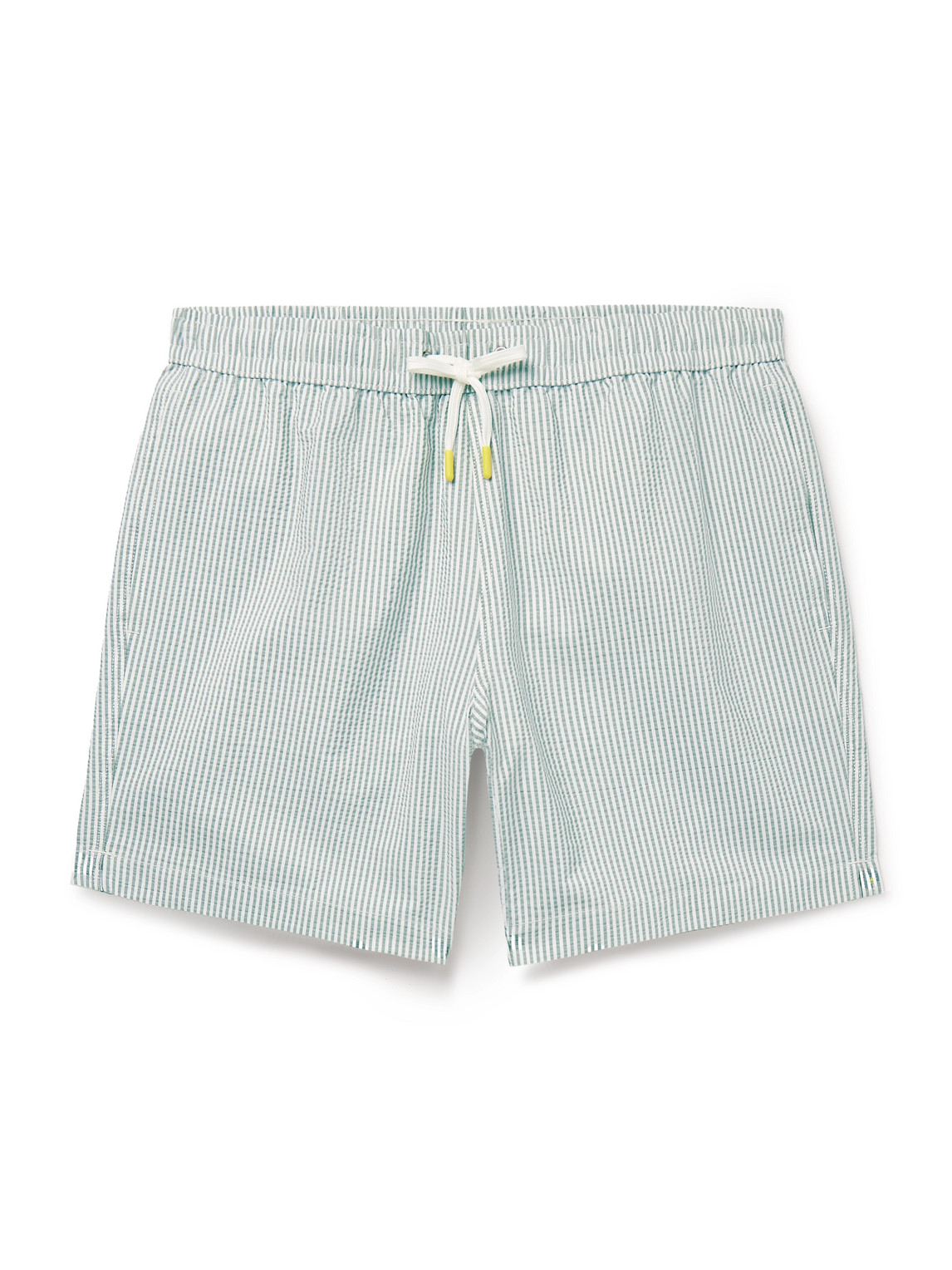 Hartford Straight-leg Mid-length Striped Recycled-seersucker Swim Shorts In White