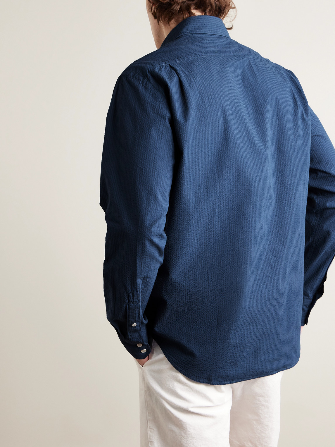 Shop Hartford Paul Cotton-seersucker Shirt In Blue