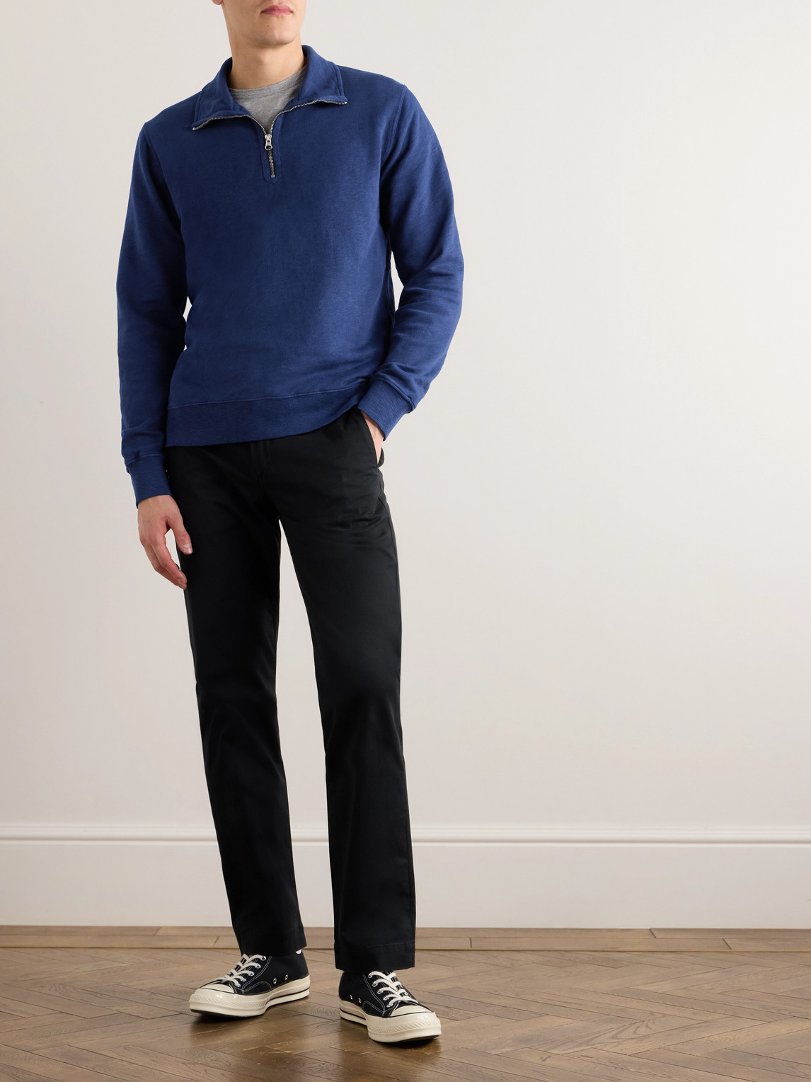 Shop Hartford Cotton-jersey Half-zip Sweatshirt In Blue