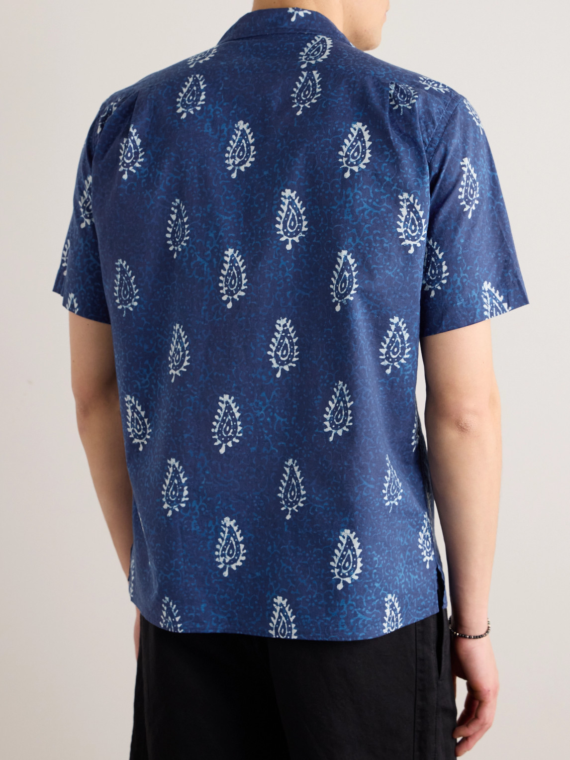 Shop Hartford Convertible-collar Printed Cotton Shirt In Blue