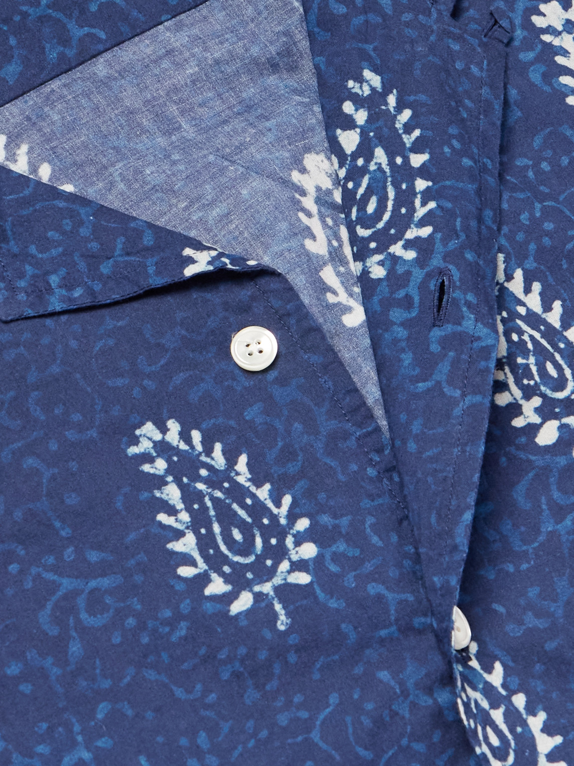 Shop Hartford Convertible-collar Printed Cotton Shirt In Blue