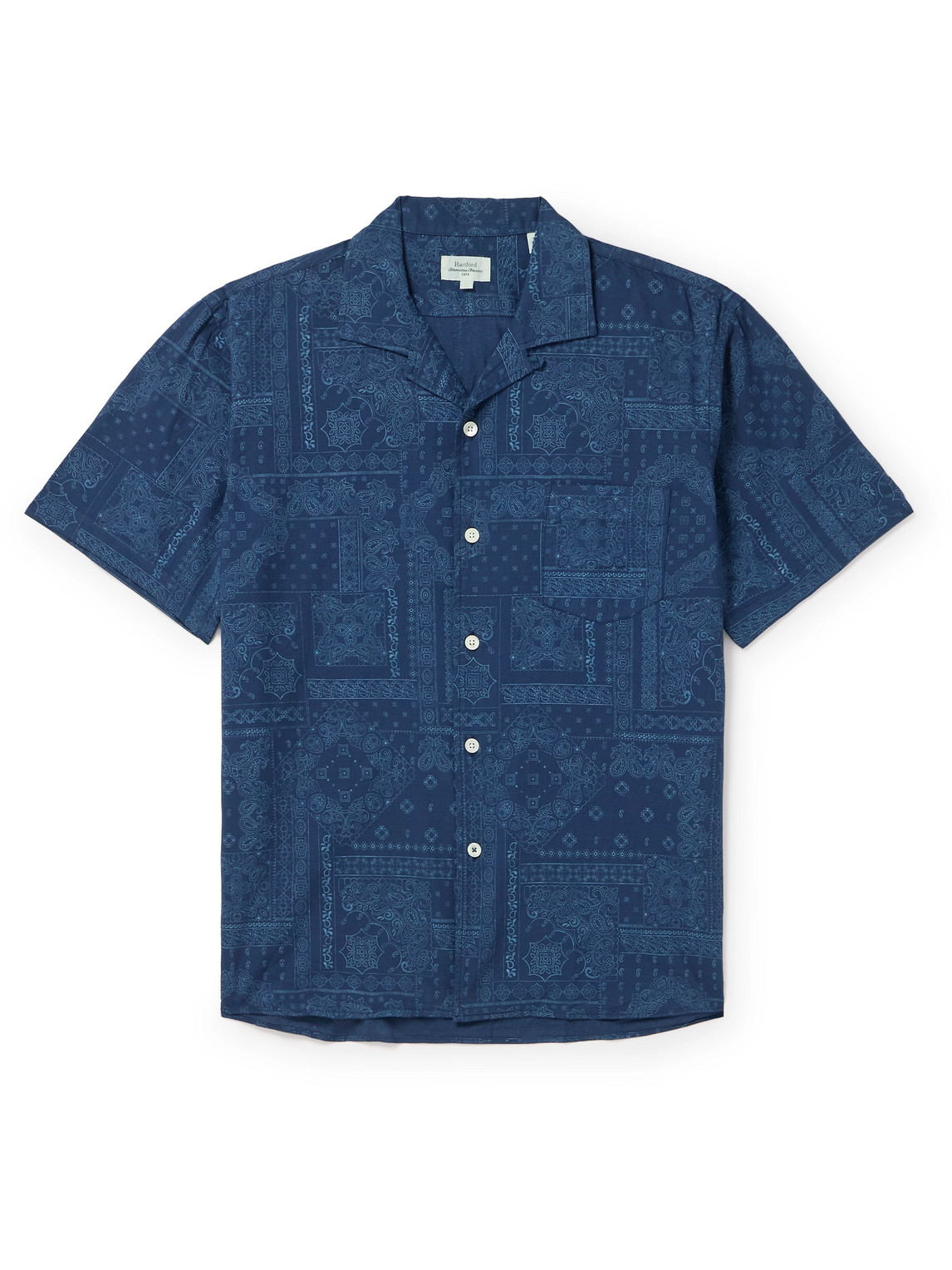 Camp-Collar Bandana-Print Cotton Shirt