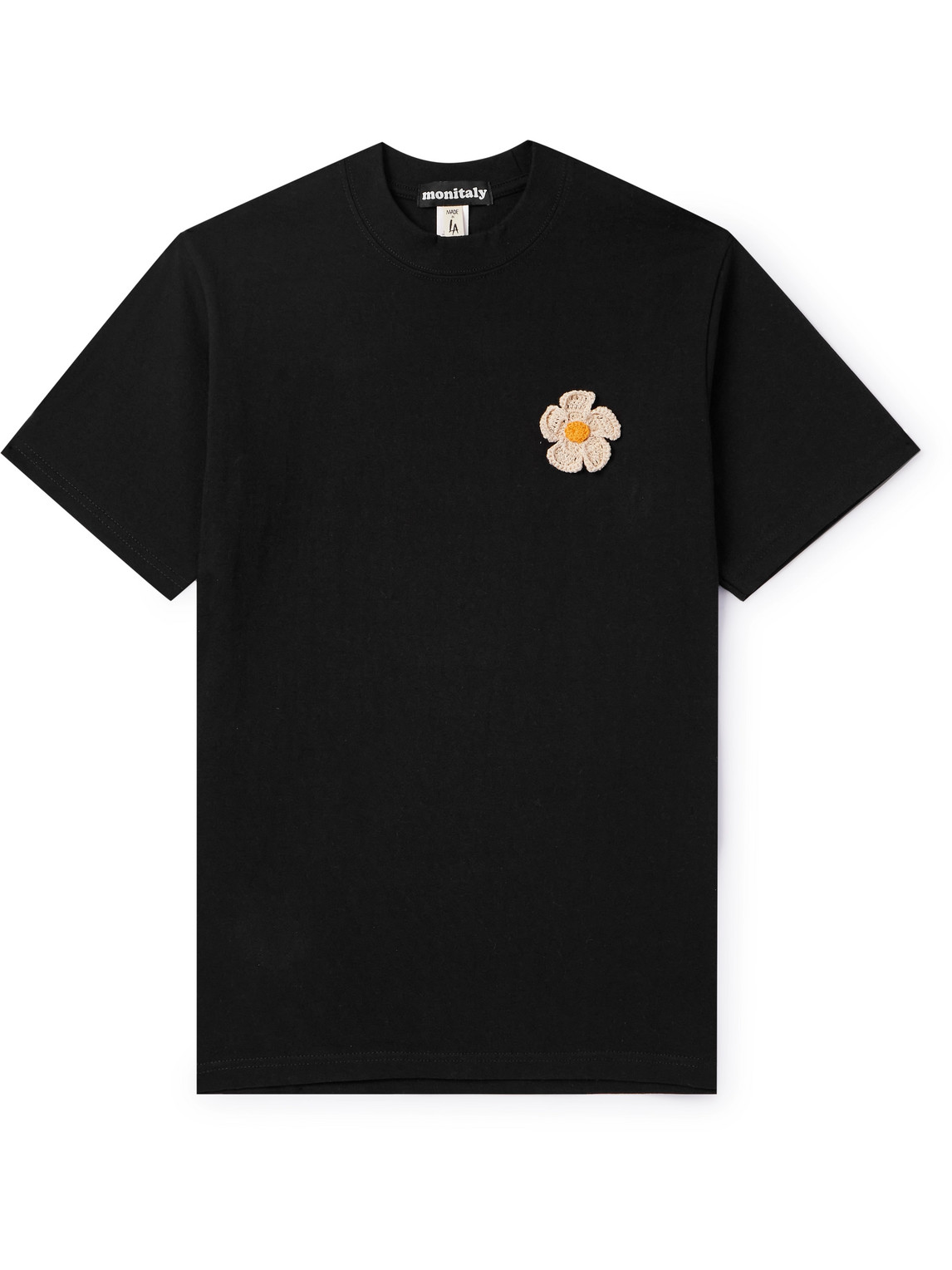 Monitaly Embellished Cotton-jersey T-shirt In Black