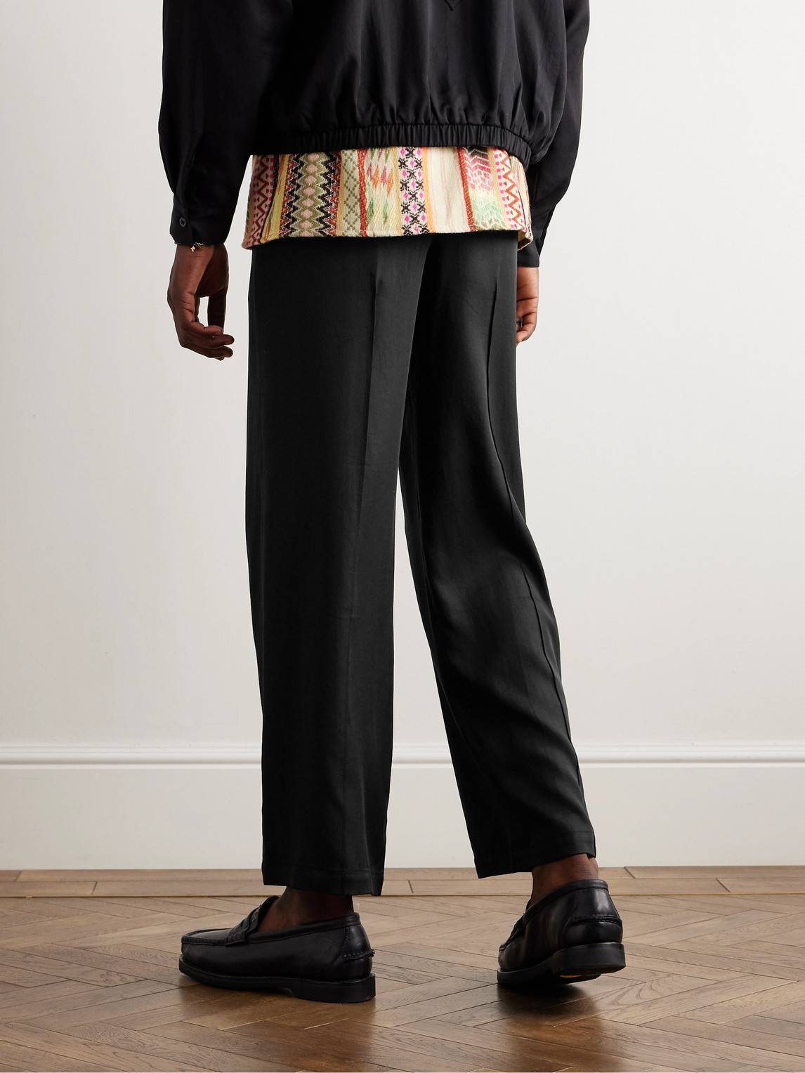 Shop Monitaly Straight-leg Lyocell Trousers In Black