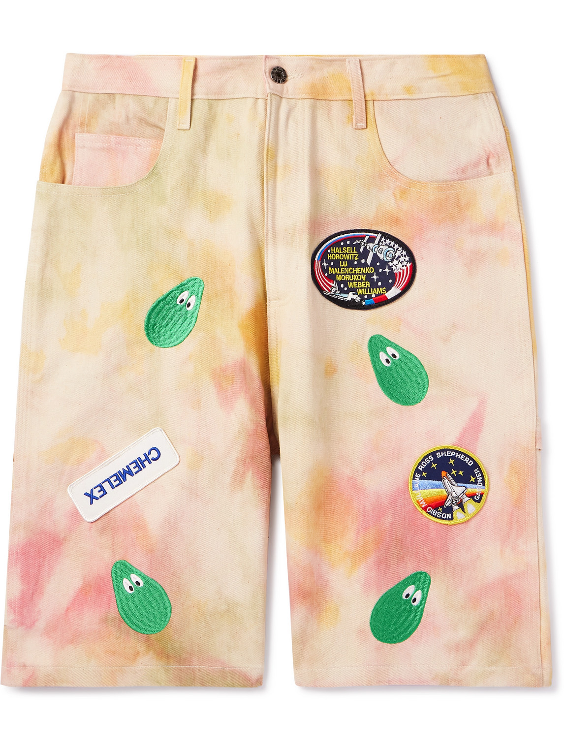 Monitaly Straight-leg Embroidered Appliquéd Tie-dyed Denim Shorts In Multi