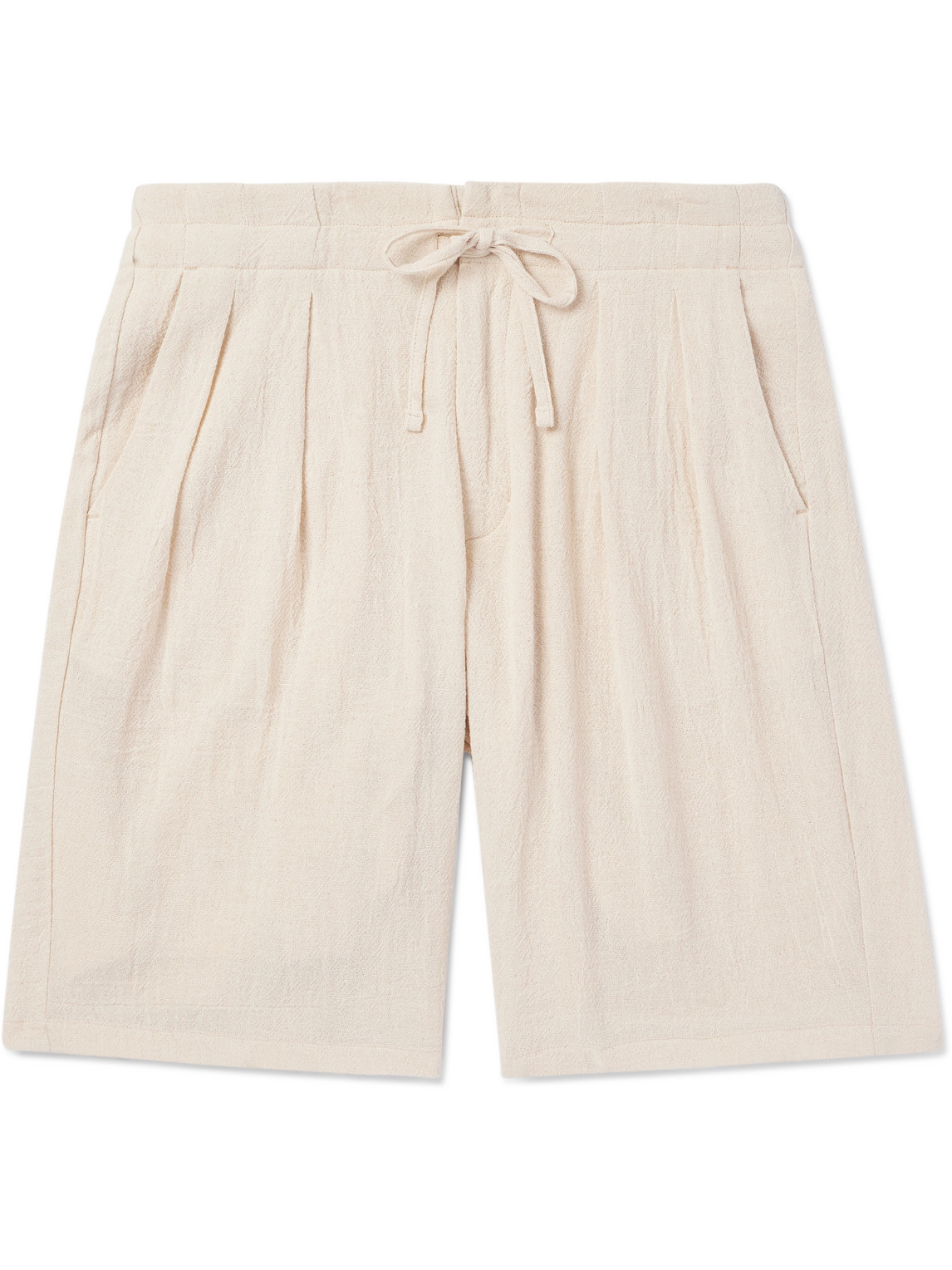 Monitaly Straight-leg Pleated Cotton Shorts In Neutral