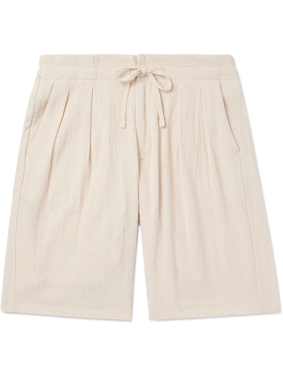 Straight-Leg Pleated Cotton Shorts