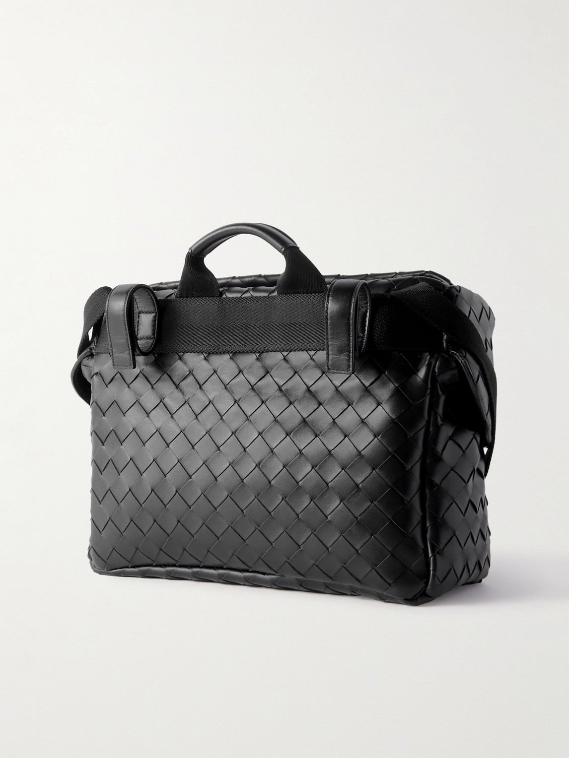 Shop Bottega Veneta Intrecciato Leather Messenger Bag In Black