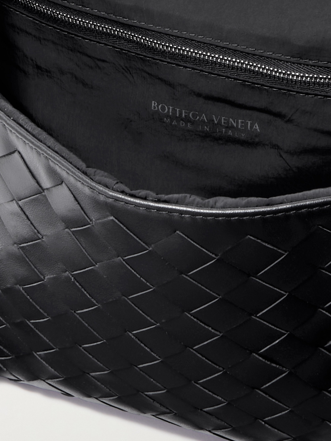 Shop Bottega Veneta Intrecciato Leather Messenger Bag In Black