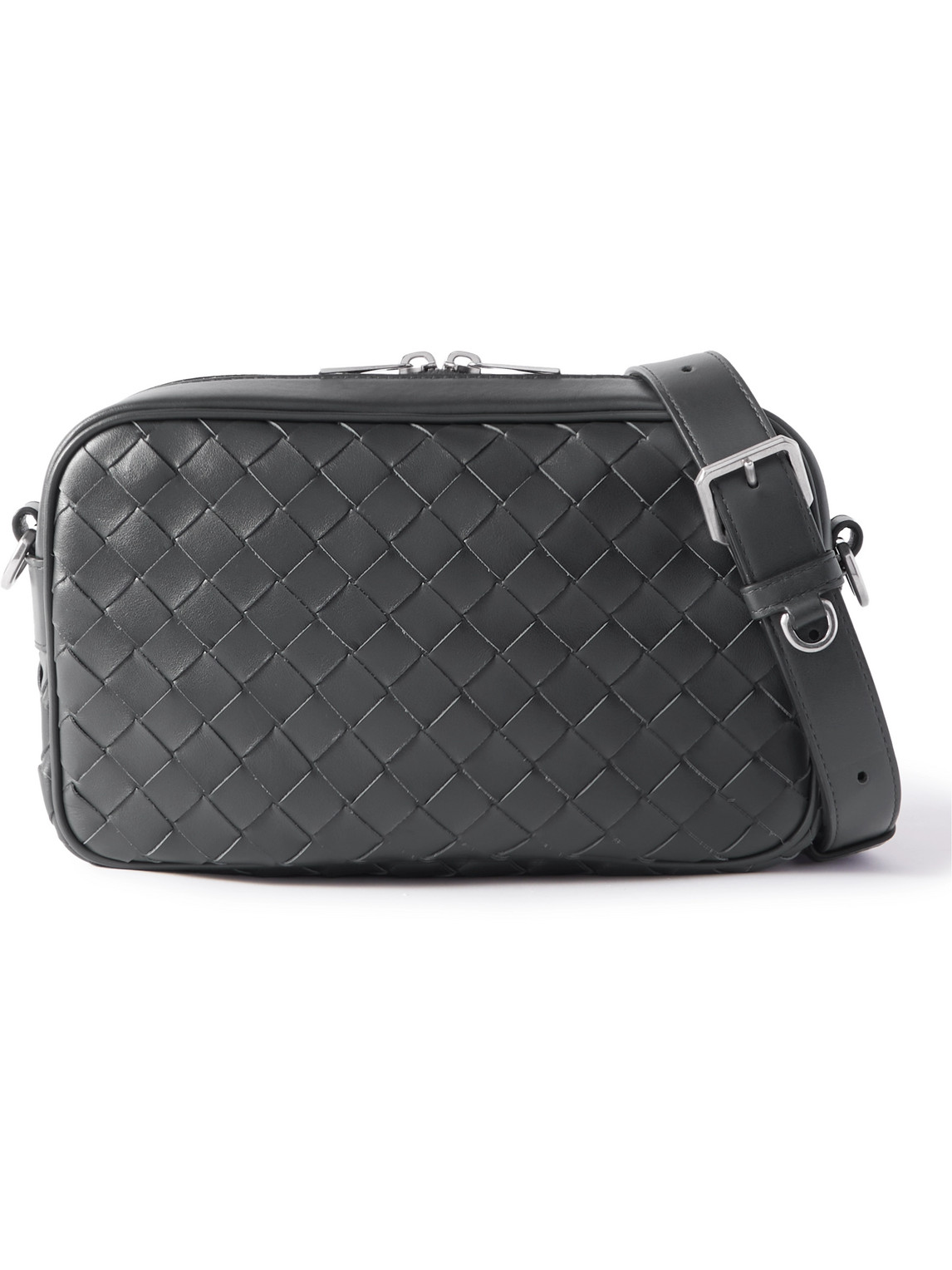 Shop Bottega Veneta Intrecciato Leather Messenger Bag In Gray