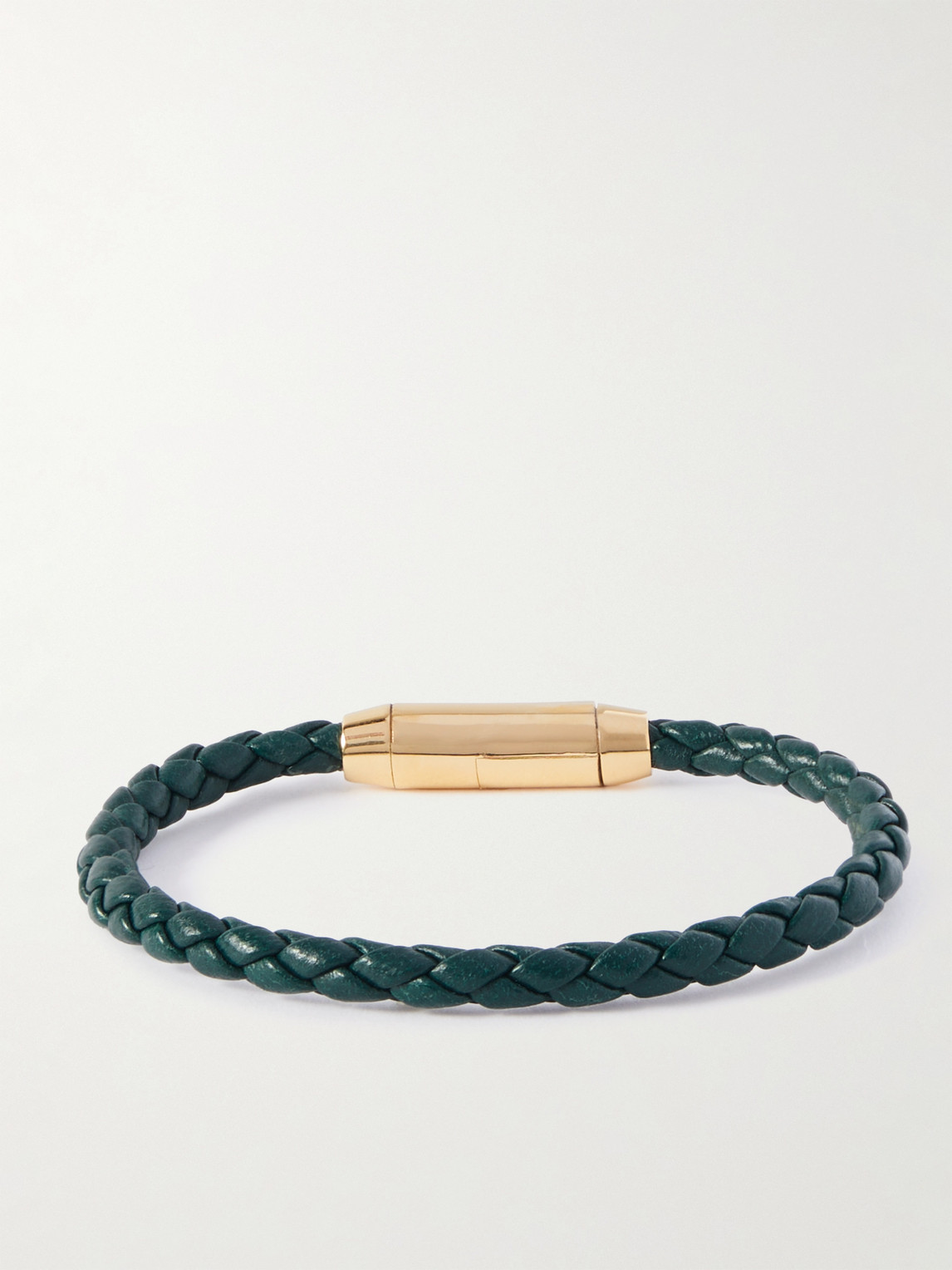 Shop Bottega Veneta Intrecciato Leather And Gold-plated Bracelet In Green