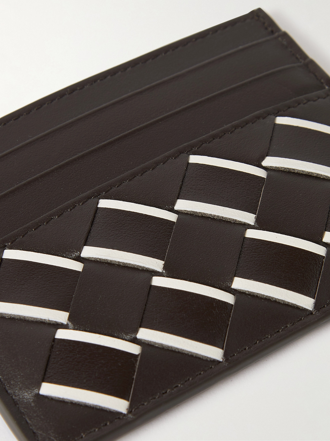 Shop Bottega Veneta Intrecciato Leather Cardholder In Brown