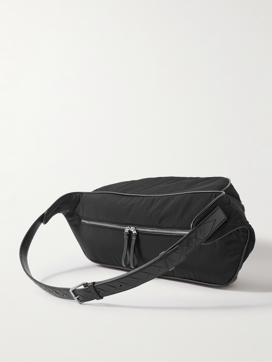Shop Bottega Veneta Leather-trimmed Paper Nylon Belt Bag In Black