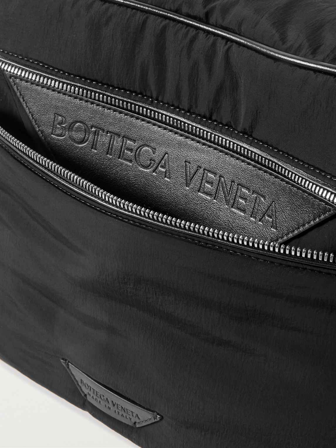 Shop Bottega Veneta Leather-trimmed Paper Nylon Belt Bag In Black